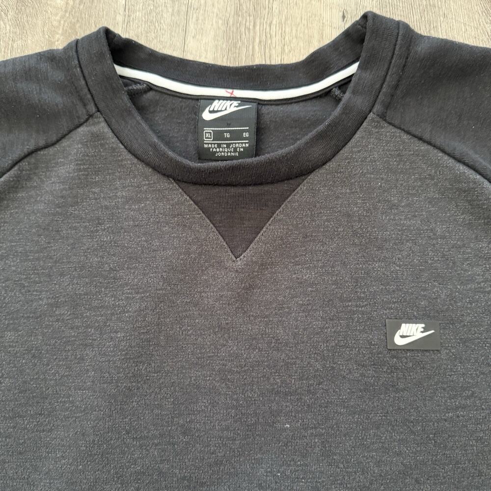 NIKE Sportswear Opti Crew Sweatshirt Mens XL Black Gray Heather 928465 Pouch